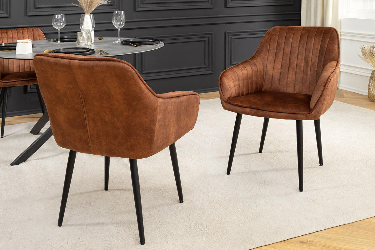 STUHL TURIN Samt Braun 85 cm - Cognac/Schwarz, Textil/Metall (60/84/61cm) - riess-ambiente