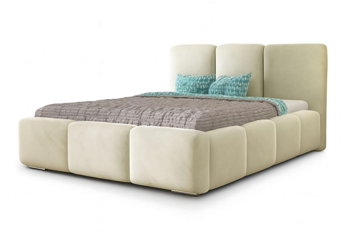 POLSTERBETT ROYAL, 140 x 200 cm mit Bettkasten und Lattenrost aus Metall, Velourstoff, Frabe: Beige - Beige, Holz/Kunststoff (140/200cm) - Agmat-Furniture