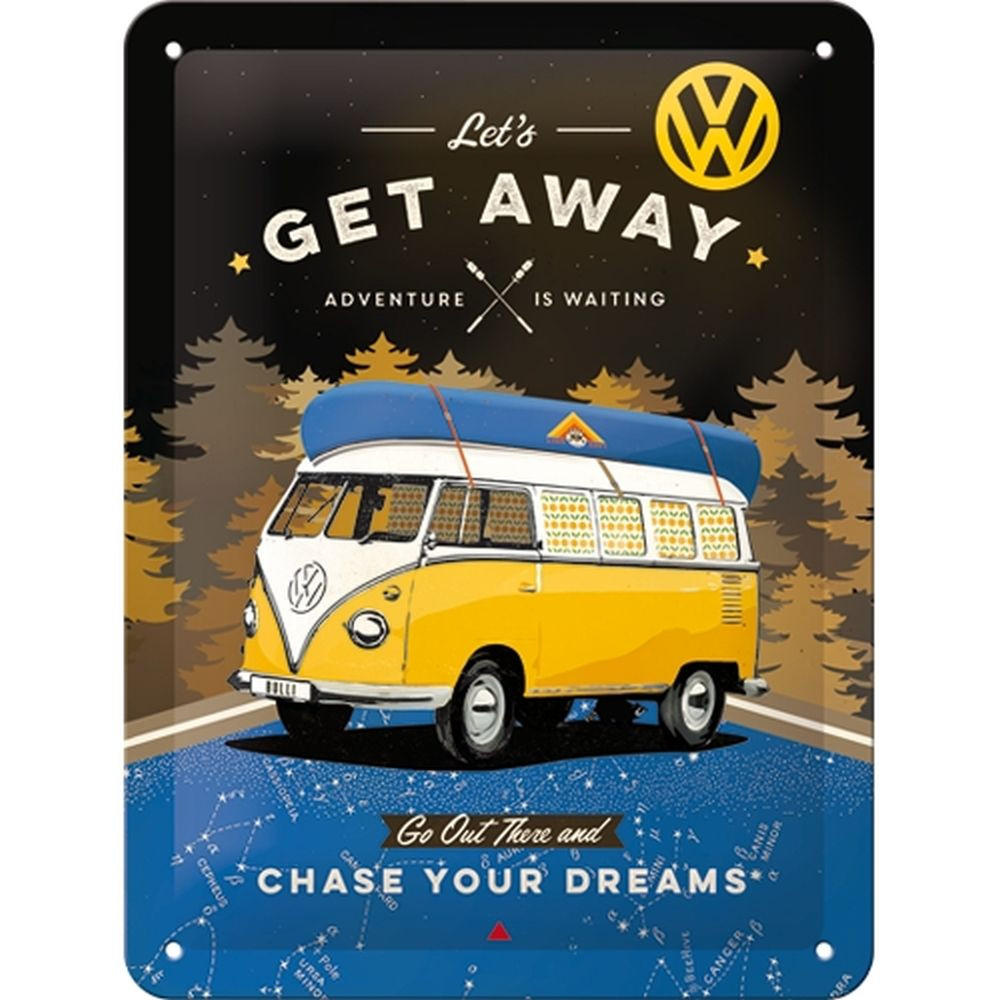 BLECHSCHILD 15/20 cm Volkswagen VW Bulli Let's Get Away Night - Multicolor, Metall (15/20/0.5cm) - Nostalgic-Art
