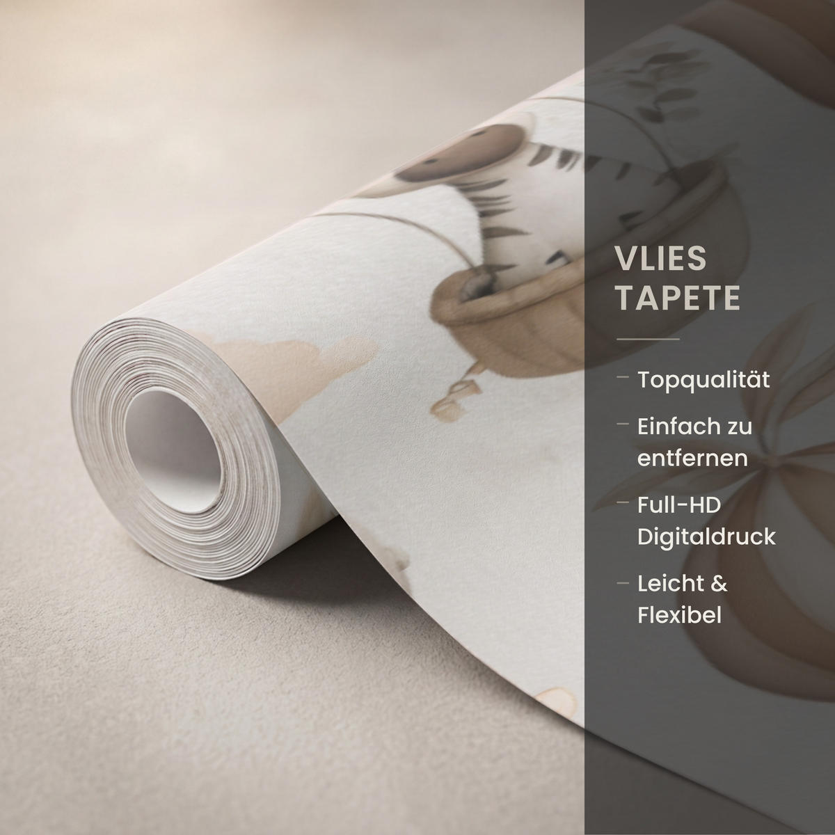 KINDERTAPETE - Safari - Heißluftballons - Taupe - 400x220 cm - Beige, Papier (400/220cm) - OnlyWow