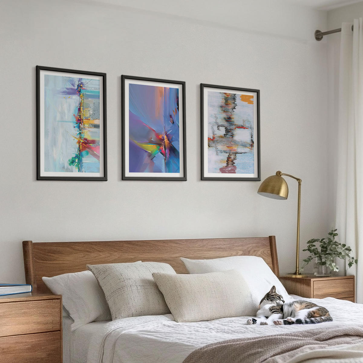 WANDBILDER 3er-Set - 40x60 cm Schwarzer Rahmen - Abstrakte Gemäldekompositionen - Schwarz, Kunststoff (40/60cm) - ArtPrintCave