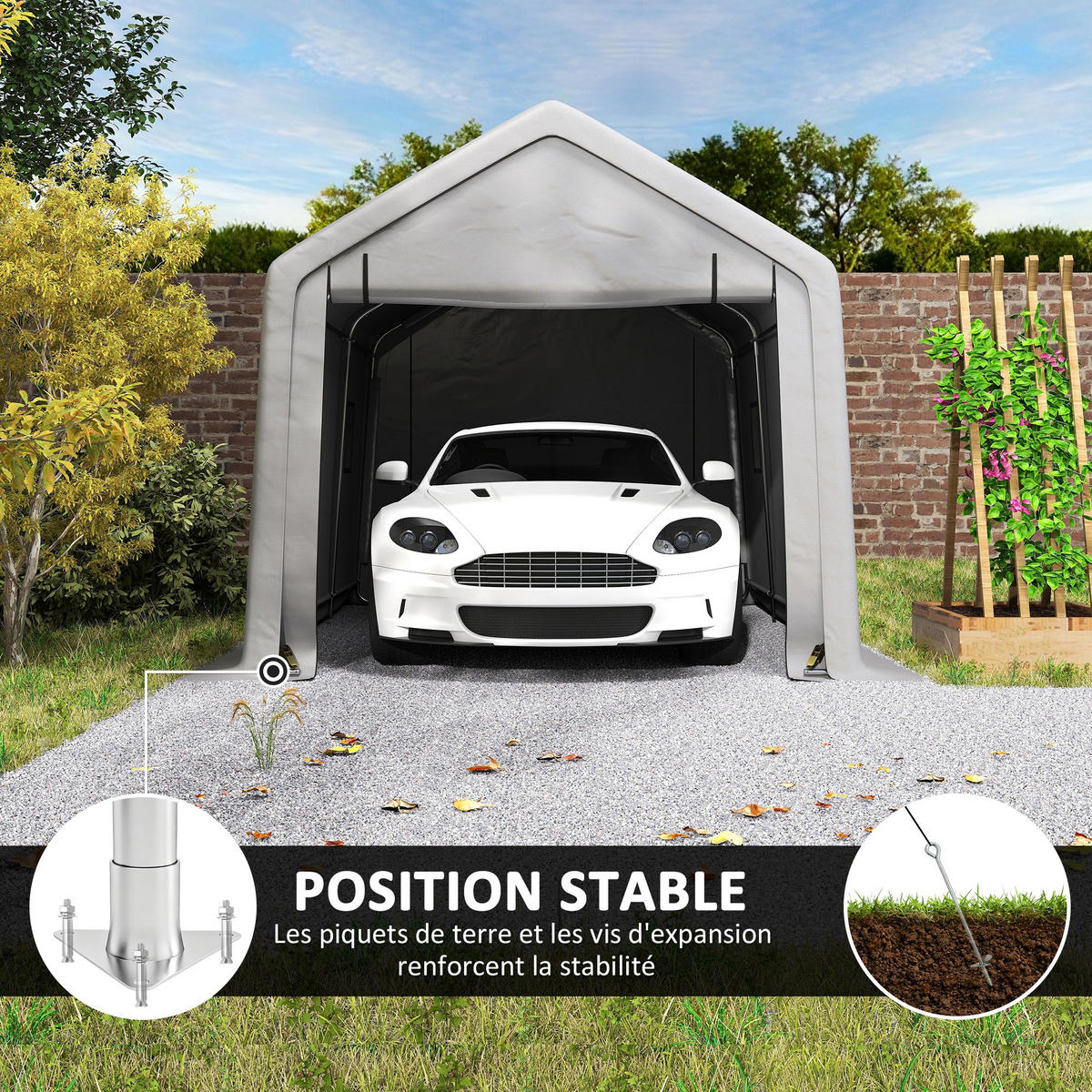 CARPORT DE-12661 300/520 cm 140 g/m² mit Rolltür Grau - Grau, Metall (300/275/520cm) - ComfortXL