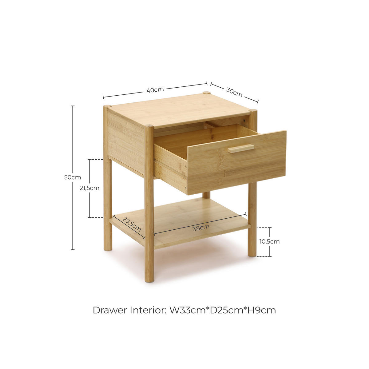NACHTTISCH modern mit Schublade, Beistelltisch Bambus | B40 × T30 × H50 cm - Braun, Holzwerkstoff (40/50/30cm) - Hometopia