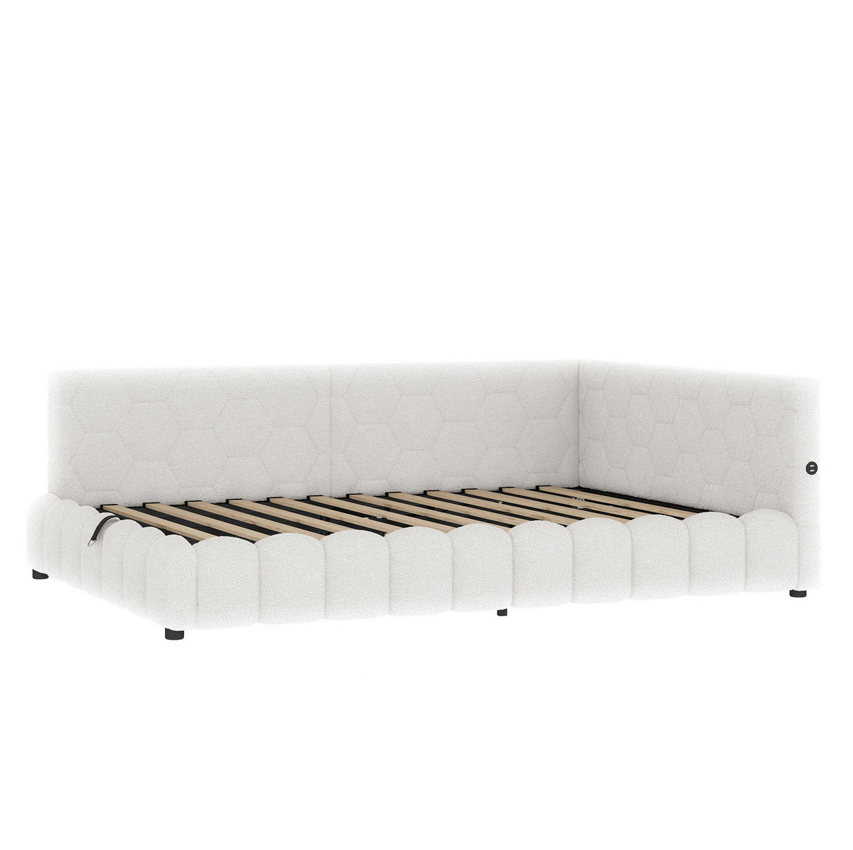 TAGESBETT 140/200 cm mit LED-Lichtleiste, USB, Typ-C und hydraulischem Bettkasten, Weiß - Weiß, Textil (140/200cm) - Redom