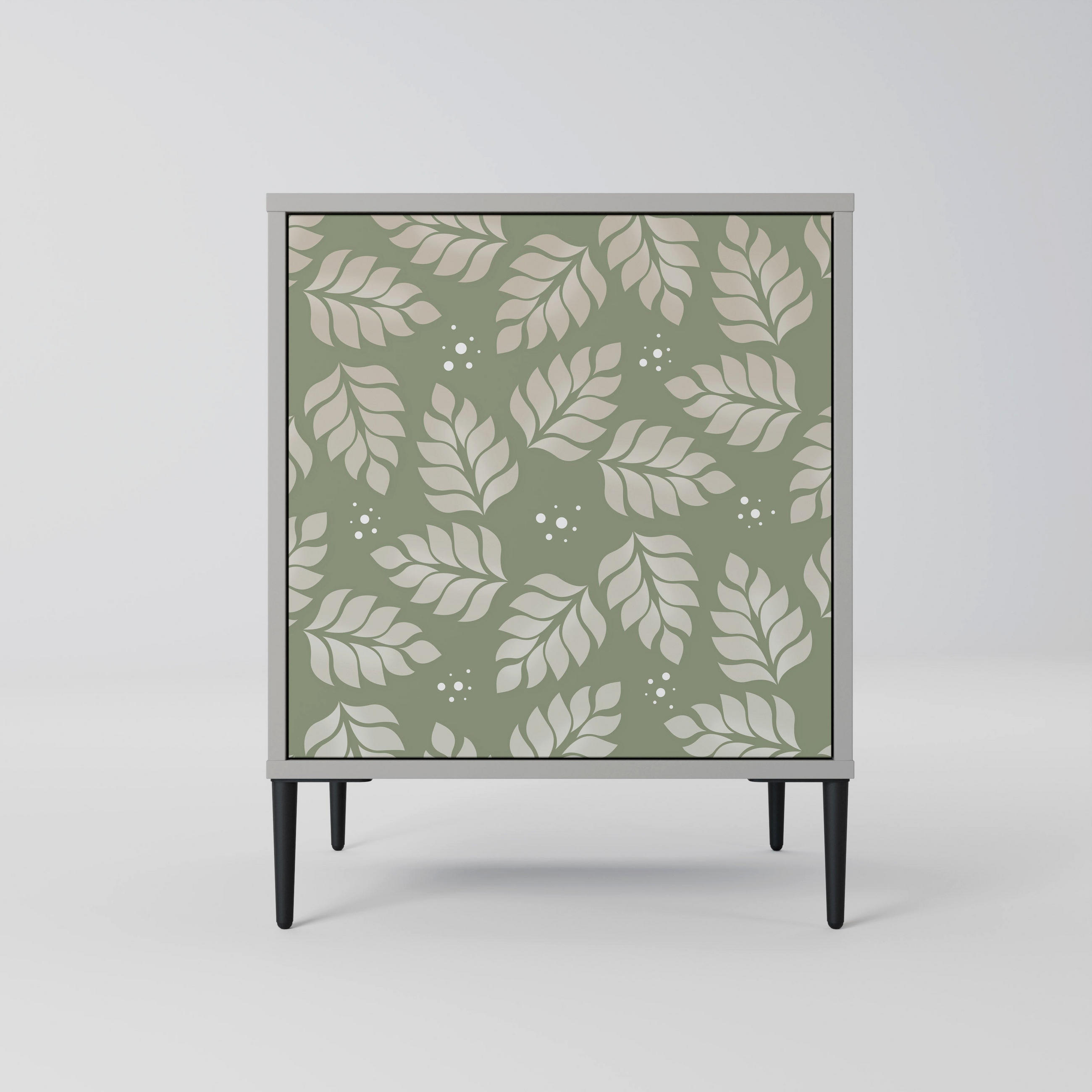 SIDEBOARD LEAVES ON GREEN, Grau, 57,5x42x72,5 cm, Schwarze Metallfüße - Multicolor/Schwarz, Holzwerkstoff/Metall (57.5/72.5/42cm) - SpaceRebels