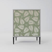 SIDEBOARD LEAVES ON GREEN, Grau, 57,5x42x72,5 cm, Schwarze Metallfüße - Multicolor/Schwarz, Holzwerkstoff/Metall (57.5/72.5/42cm) - SpaceRebels