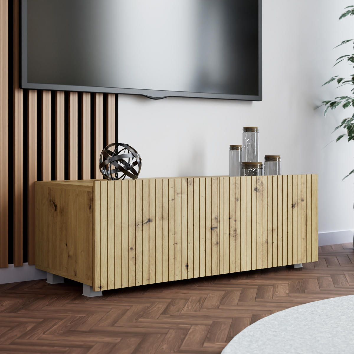 LOWBOARD Kavell mit 2 Türen, 100 cm, stehend/hängend, eiche Artisan - Eiche Artisan, Holzwerkstoff (100/37.5/43cm) - Beautysofa