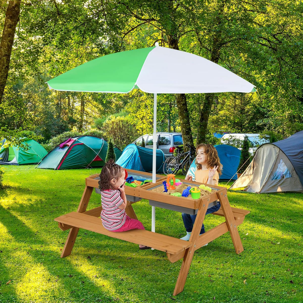 PIKNIKOVÝ STÔL 50 cm, biely - biela, drevo - COSTWAY