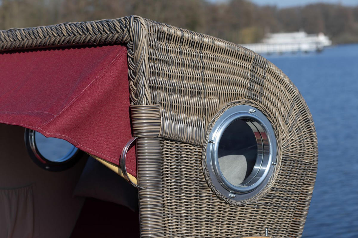 STRANDKORB Komplettset: Ammersee Teak Bullauge - PE grau - Modell 594 - Rot/Grau, Holz/Kunststoff (125/165/80cm) - bene living