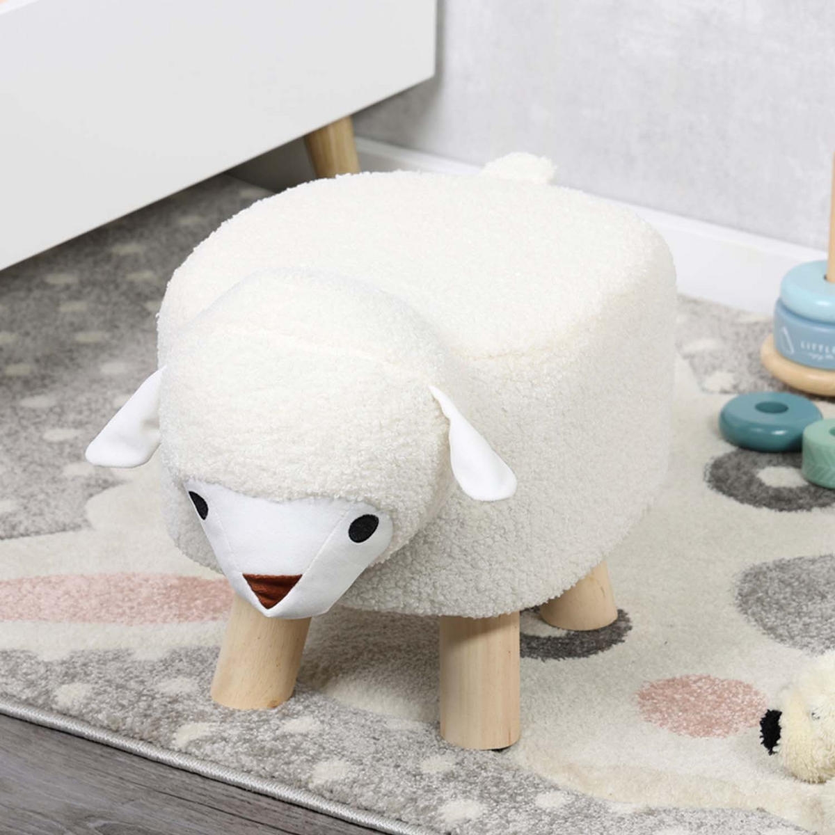 KINDERHOCKER, 2 Stück - Schafdesign, cremeweiß - Creme/Naturfarben, Holz/Textil (25/25/47cm) - Kesper