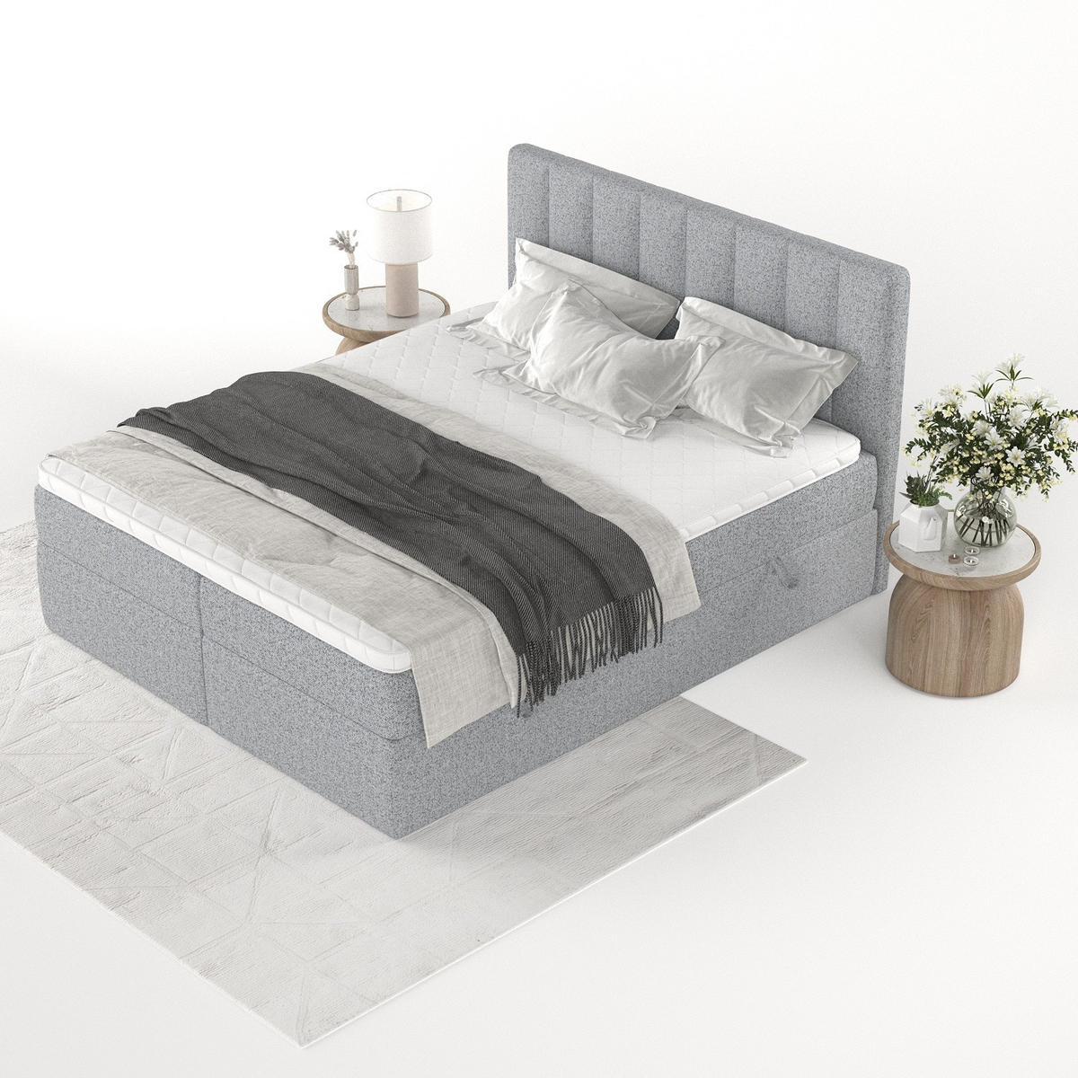 BOXBETT Bari 200/200 cm Grau im Riva Stoff - Grau, Holz/Holzwerkstoff (200/200cm) - AltaBeds
