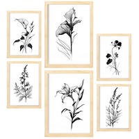 POSTER Set Mit 6 Blumenstrauß Schwarz und Weiß Größe A3 & A4 Rahmen aus hellem Holz - Beige, Papier (29.7/1cm) - Nacnic