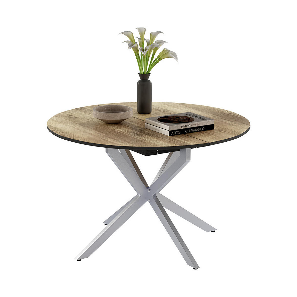 ESSTISCH Loyd Eiche rustikal/Grau 120 x 76.5 cm ausziehbar - Graubraun/Grau, Holzwerkstoff (120/120/76.5cm) - Vicco