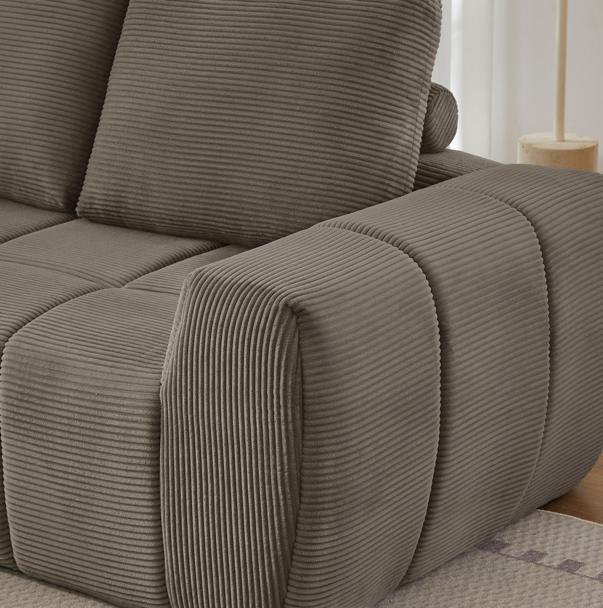 ECKSOFA mit segmentierter Polsterung, Taschenfederkern und abnehmbaren Kissen, Taupe - Taupe, Textil (255/162cm) - Redom