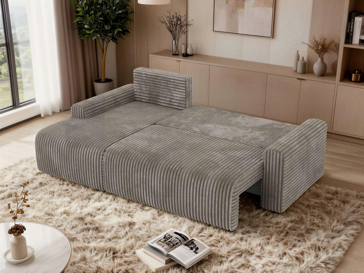 ECKSOFA NESSARO L Hellbraun Cord - Links Seite - Hellbraun/Schwarz, Kunststoff/Textil (244/151cm) - MKS