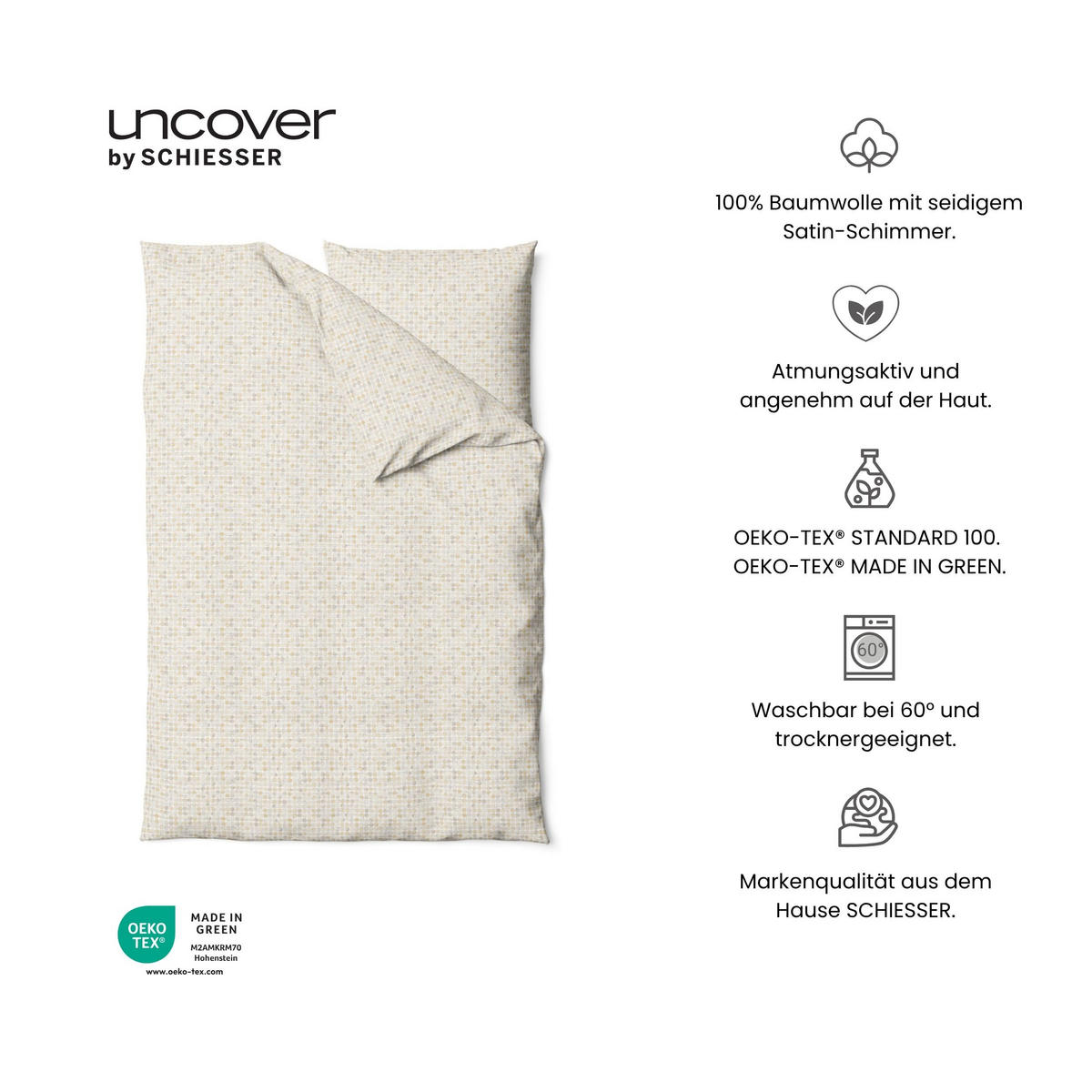 BETTWÄSCHESET Punto - Baumwollsatin - 2-teilig - 135x200cm - Beige - Beige, Textil (135/200cm) - Uncover by Schiesser