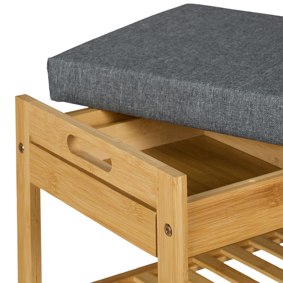 SCHUHBANK - Hellbraun/Grau, Holz/Textil (55/49/30cm) - Relaxdays