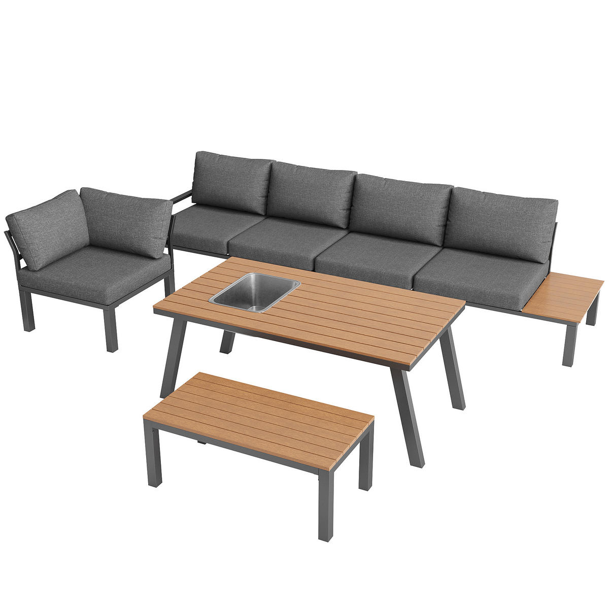 GARTEN-LOUNGESERIE 6-7 Personen Beige - Grau, Metall - ComfortXL
