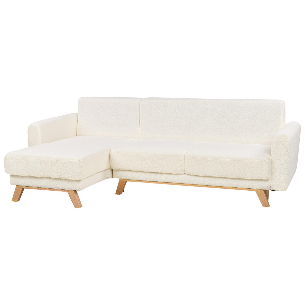 3-SITZER-ECKSOFA Bouclé cremeweiß linksseitig mit Schlaffunktion Stauraum Siro - Hellbraun/Weiß, Textil (240/142cm) - Beliani