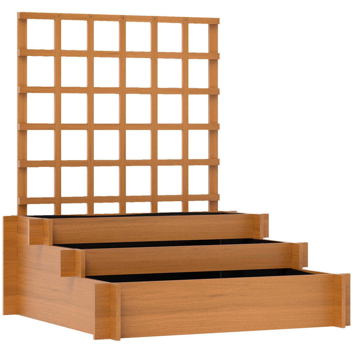 HOCHBEET mit Rankhilfe, 3-stufig Blumenkasten mit Vliesstoff, Gemüsebeet - Braun, Holz (95/110/95cm) - Outsunny