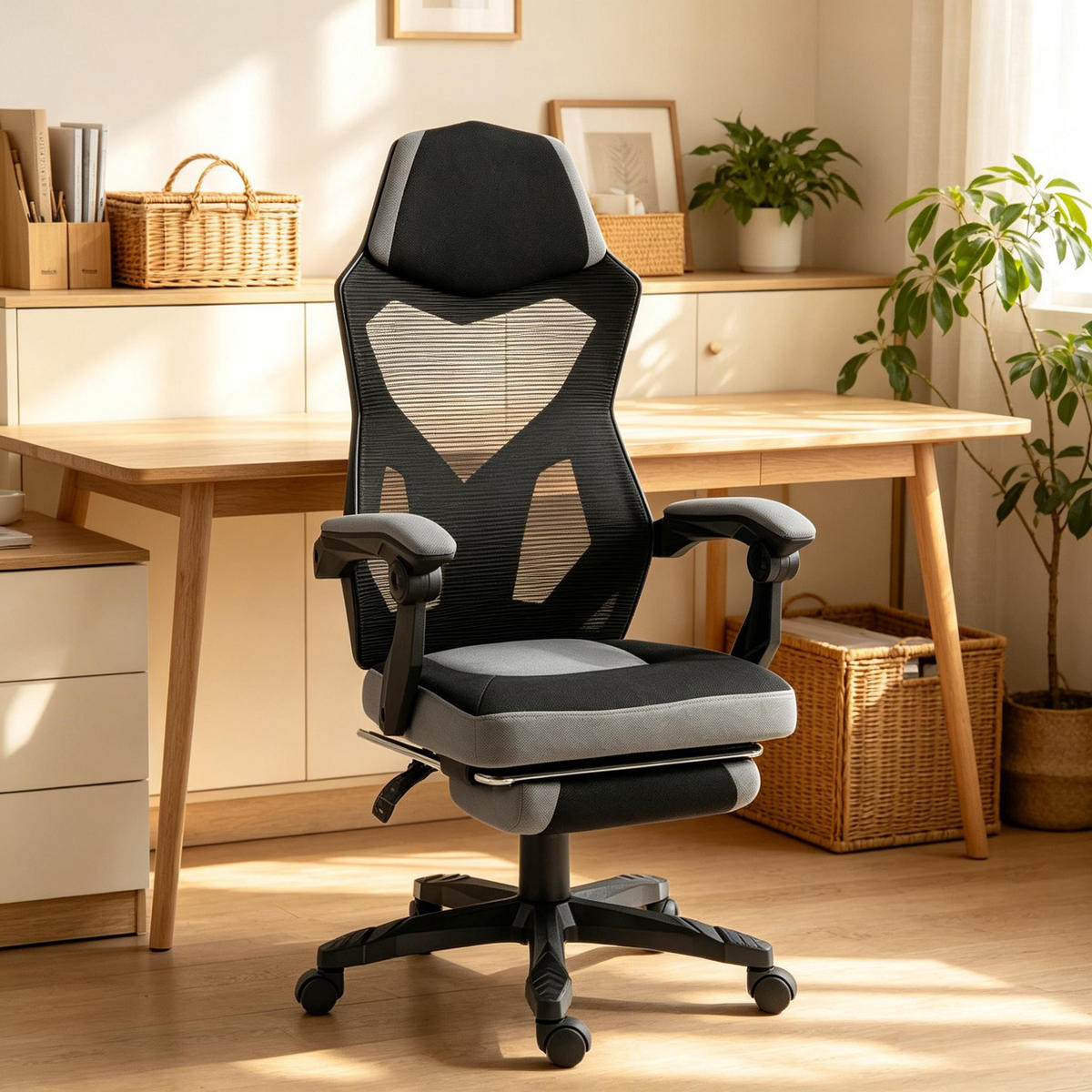 DREHSTUHL ergonomischer Gaming Bürostuhl mit Fußstütze bis 120 kg - Schwarz, Textil (58/112/63cm) - Gisaae