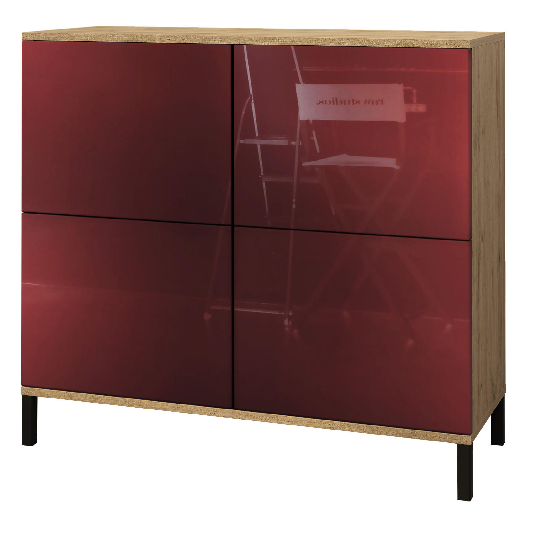 KOMMODE Rova Bordeaux Hochglanz - Bordeaux, Holzwerkstoff (92.5/83.5/35cm) - Vladon