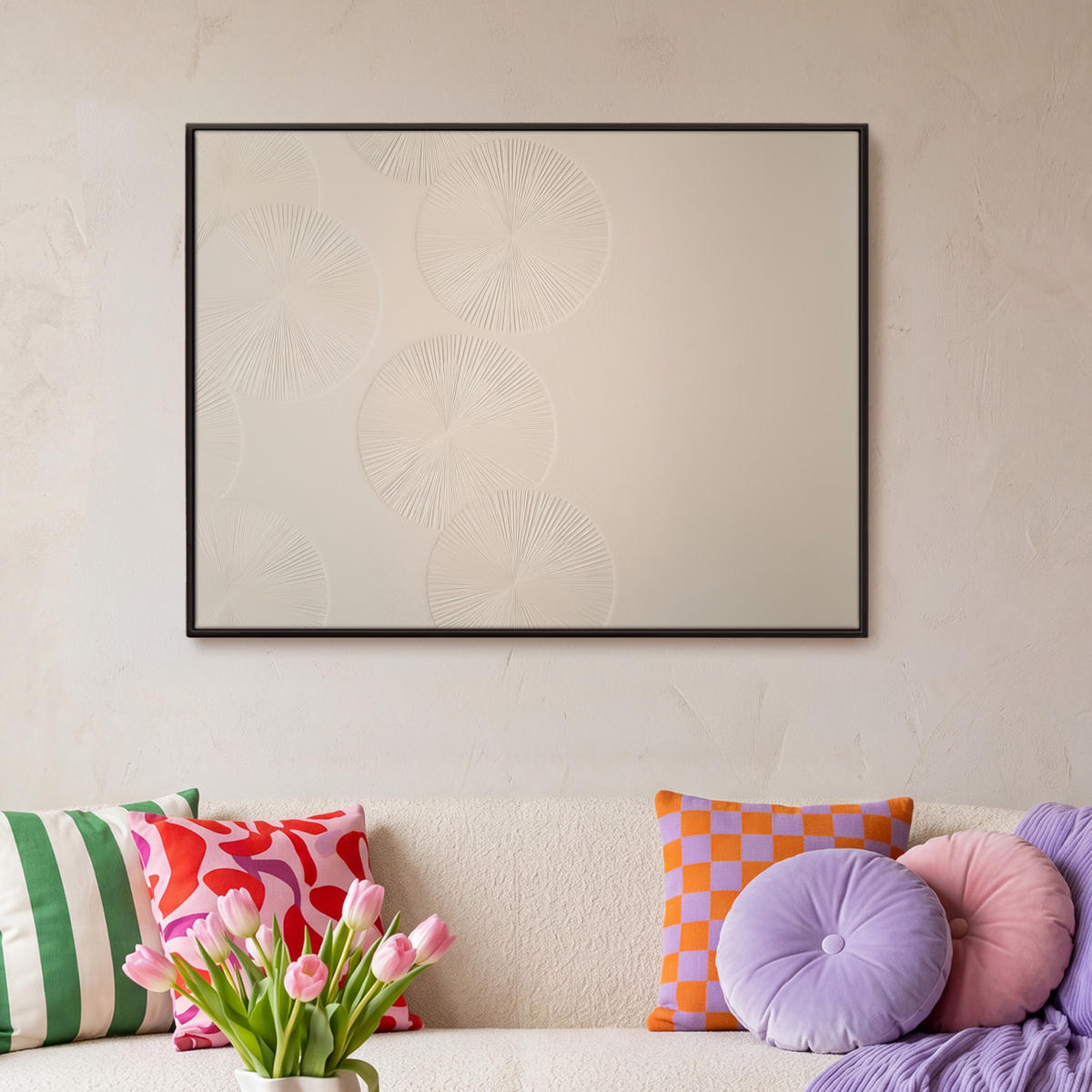 LEINWAND Bilder mit Rahmen - Japandi - Beige - Modern - 100x70 - Ecru, Textil (100/70cm) - MuchoWow