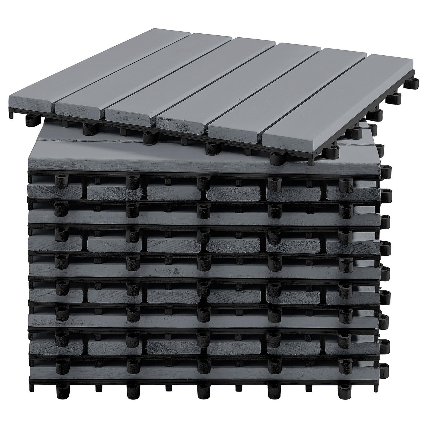 TERRASSENFLIESE - 33er-Set - Akazie massiv - Grau, Holz/Kunststoff (30/30/2.4cm) - home24