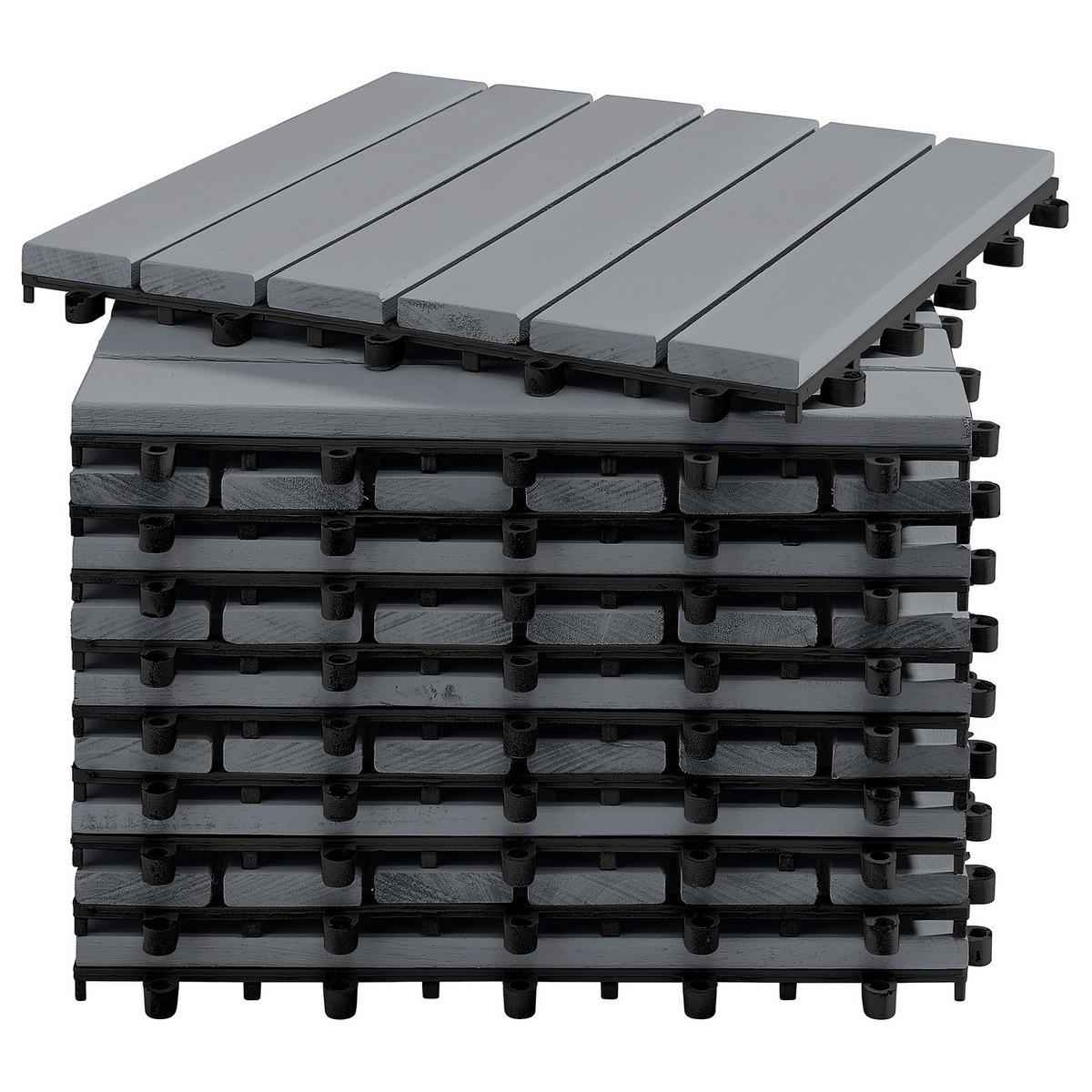 TERRASSENFLIESE - 33er-Set - Akazie massiv - Grau, Holz/Kunststoff (30/30/2.4cm) - home24