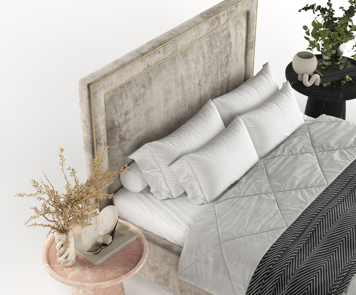 POLSTERBETT Como Beige 120/200 cm im Chenille-Stoff - Beige/Schwarz, Holz/Holzwerkstoff (120/200cm) - Maison de Reve