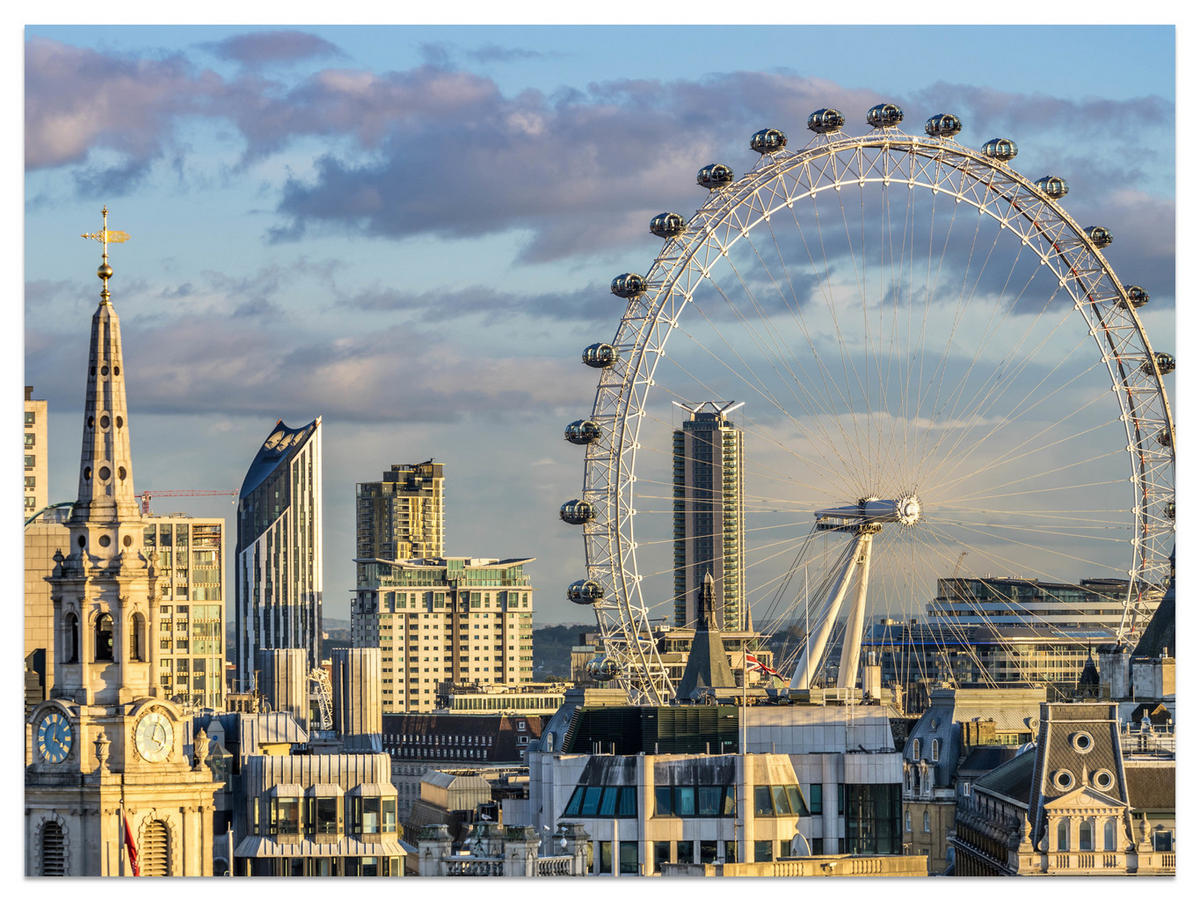FOTOTAPETE für Schlafzimmer London Eye Skyline Wolkenkratzer Stadt 400x280 - Blau/Beige, Papier (400/280cm) - Muralo