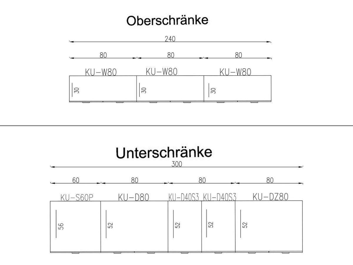 KÜCHENZEILE – 300 cm – KU-SA11 – Lunara – Dunkelgrau – ohne E-Geräte - Dunkelgrau, Holzwerkstoff (300/203/56cm) - hi-markt