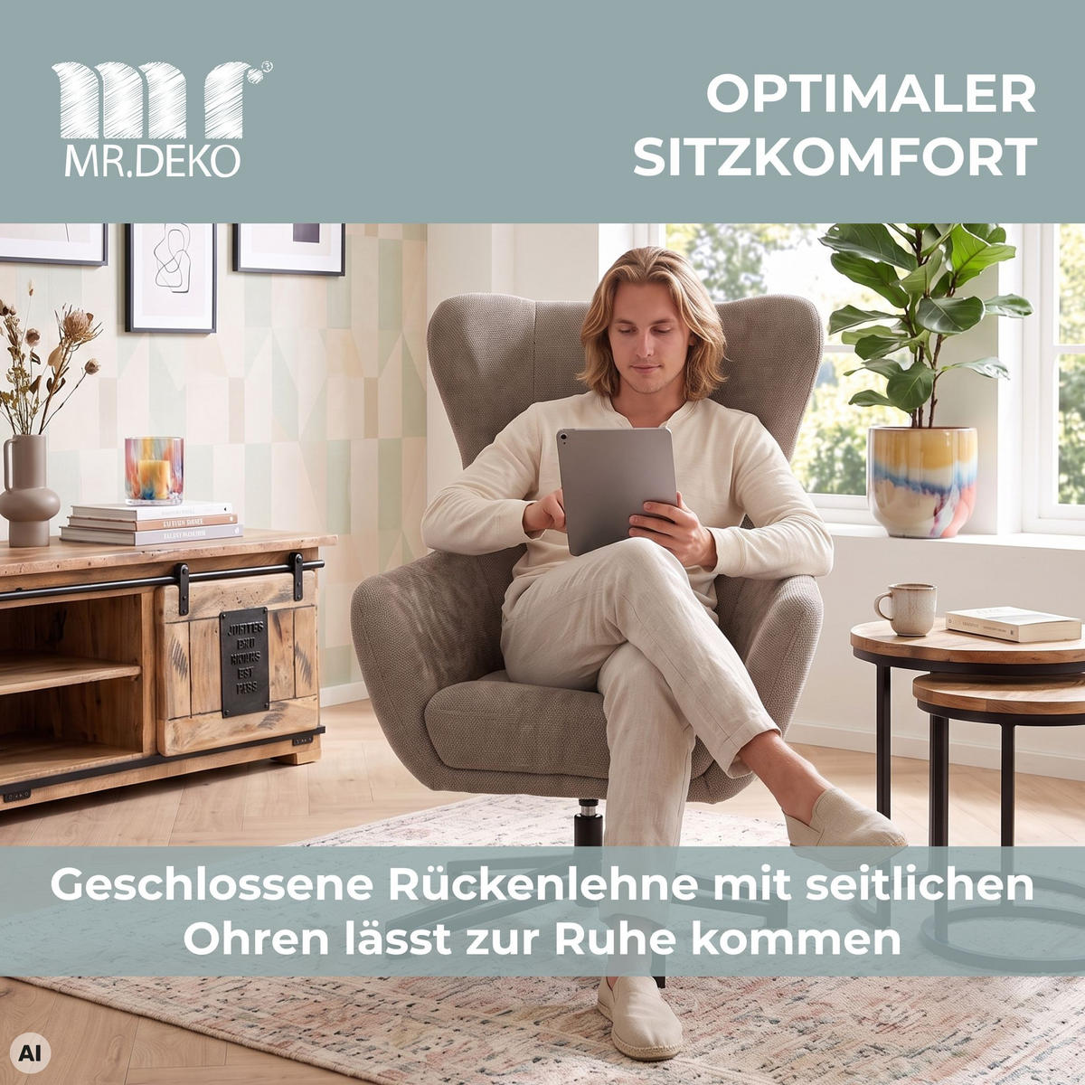 OHRENSESSEL Marconia - Schwarz/Braun, Textil/Metall (75/109/80cm) - Mr. Deko
