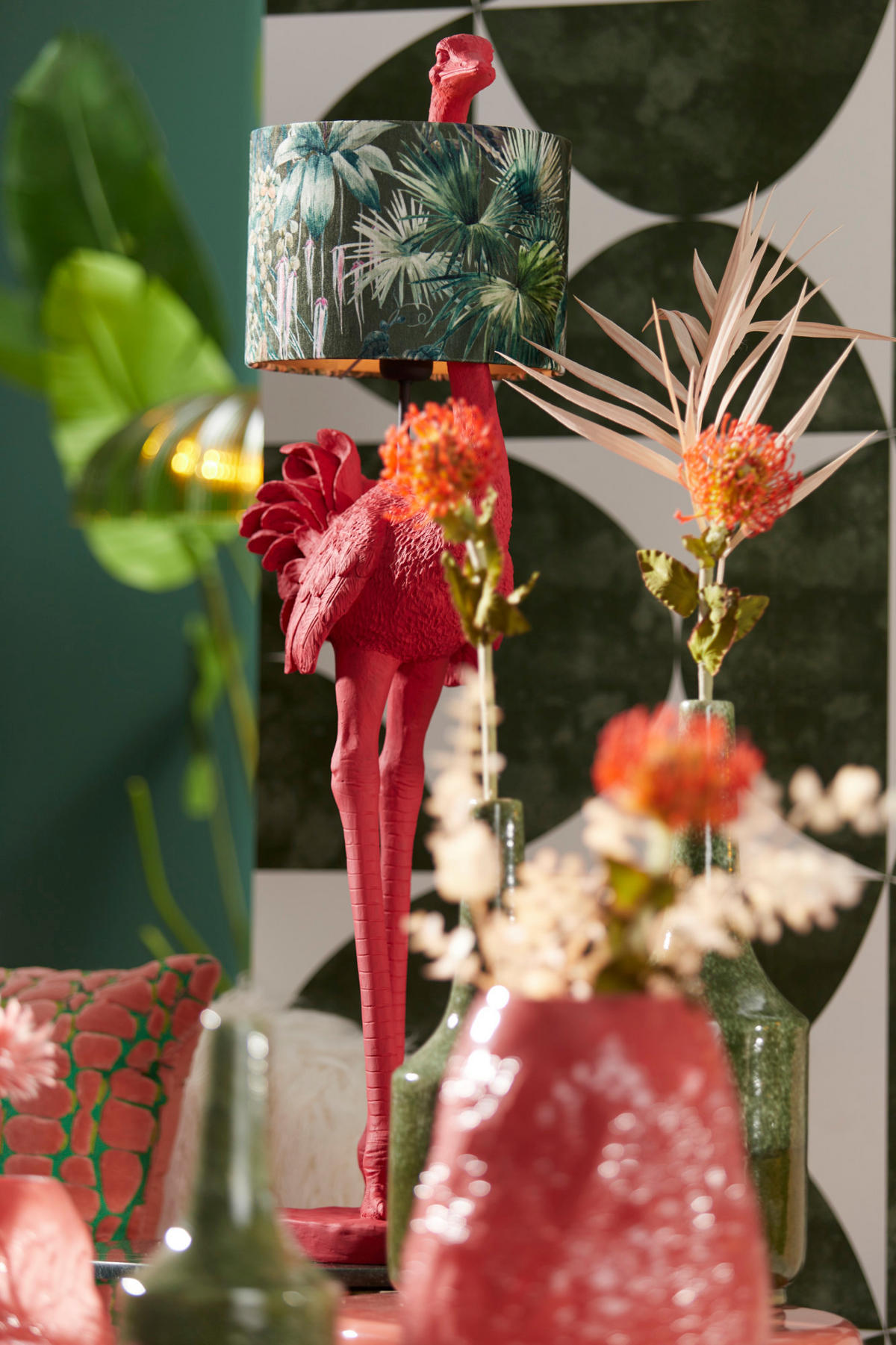 LAMPENSCHIRM Xenia flora Grün Ø25/18 cm - Grün, Textil (25/25/18cm) - Light & Living