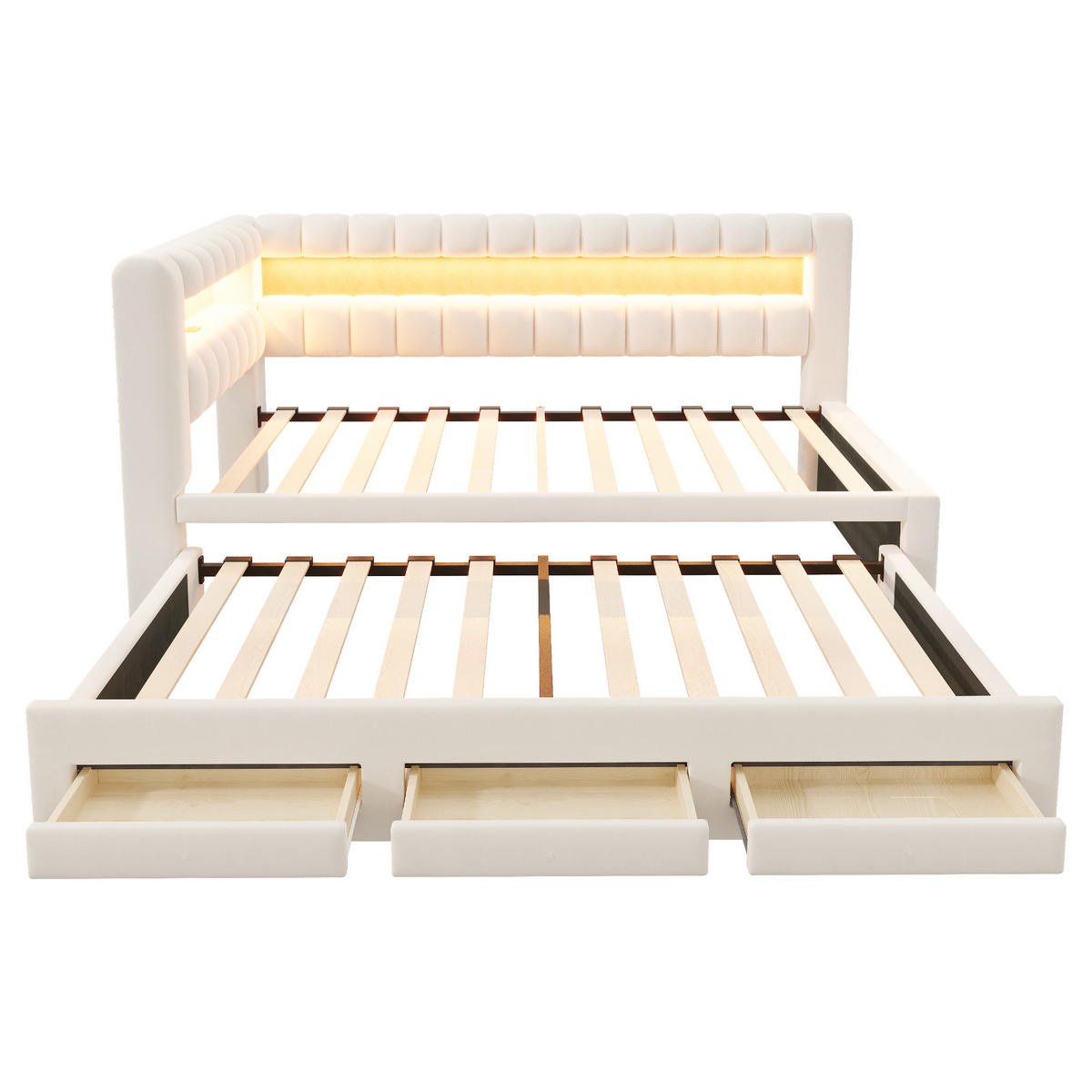 AUSZIEHBETT 90/190 cm mit LED und USB, DE-41714, in Beige - Beige, Holzwerkstoff (90/190cm) - ComfortXL