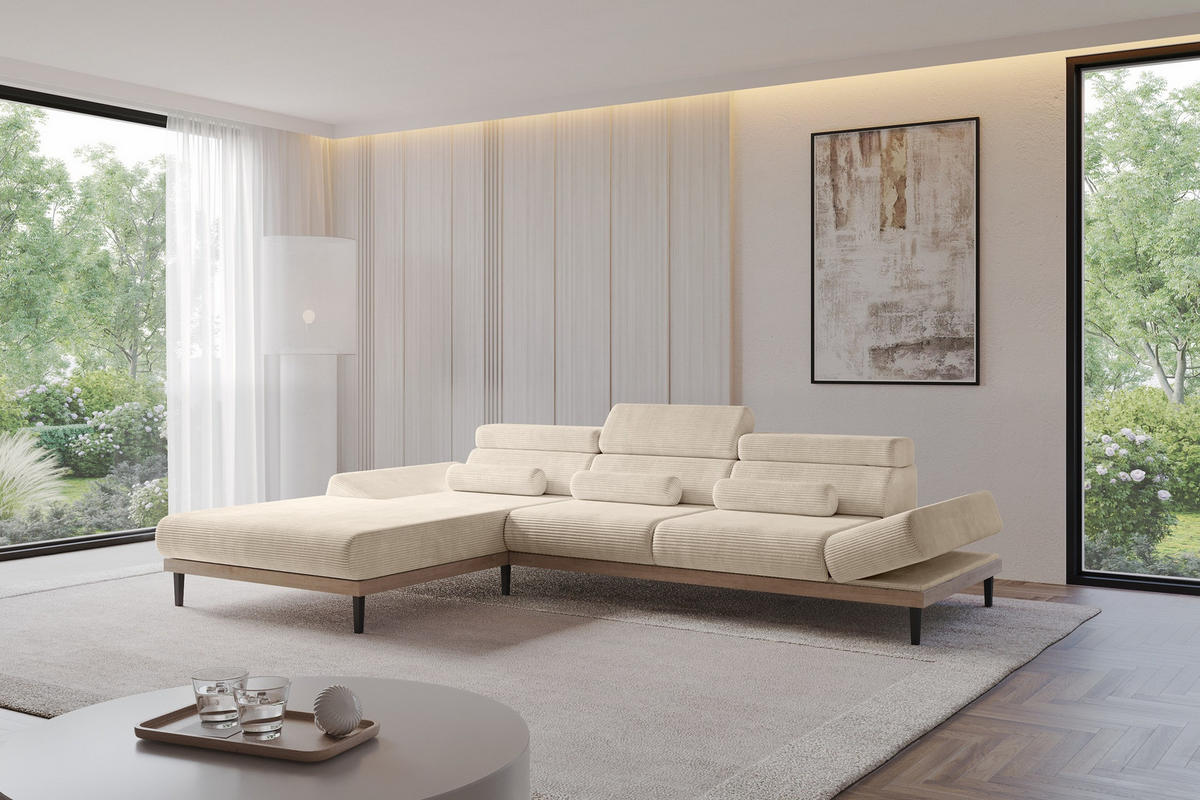 ELEKTRISCHES ECKSOFA Links MONA 316x205x85 Beige Cord - Sandfarben/Beige, Holzwerkstoff/Textil (316/205cm) - ALTDECOR