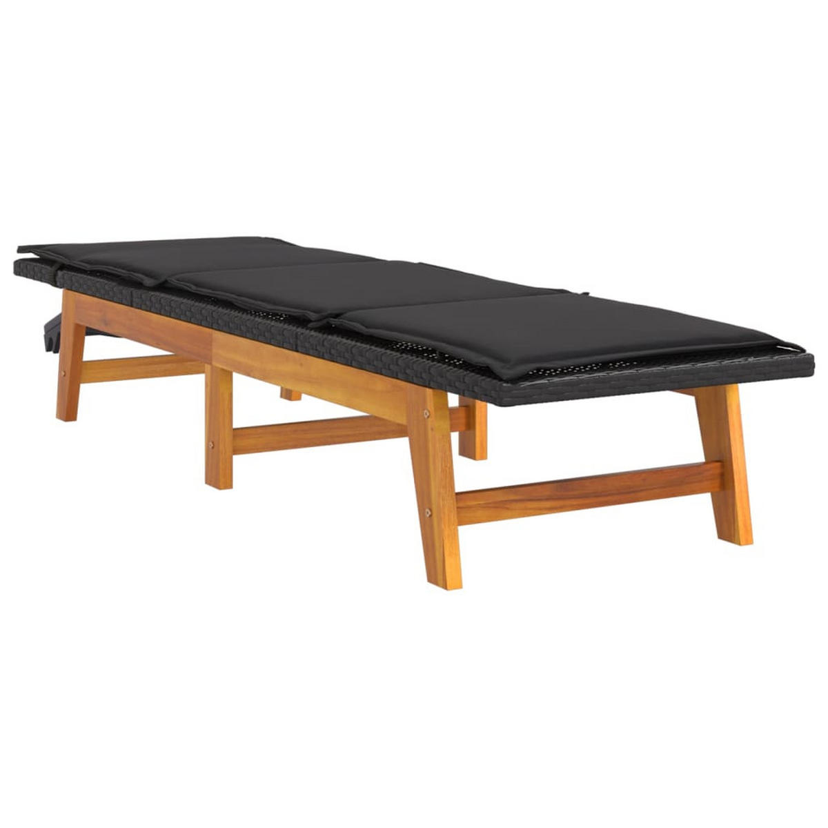 SONNENLIEGE mit Kissen Poly Rattan & Massivholz Akazie - Schwarz, Holz (54/87/200cm) - furnicato