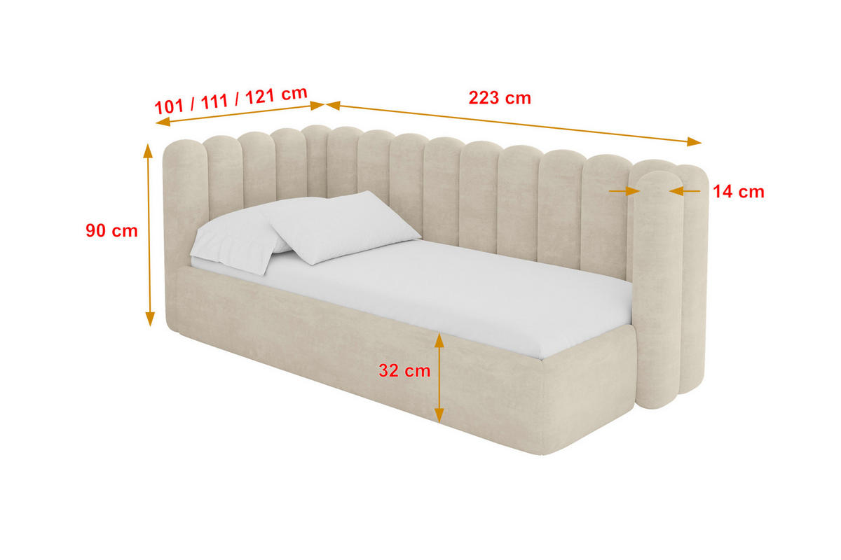 EINZELLBETT Jugendbett mit Bettkasten und Matratze H3/H4, Rechts - HUGY 100x200 Beige - Naturfarben, Holzwerkstoff/Textil (100/200cm) - ALTDECOR