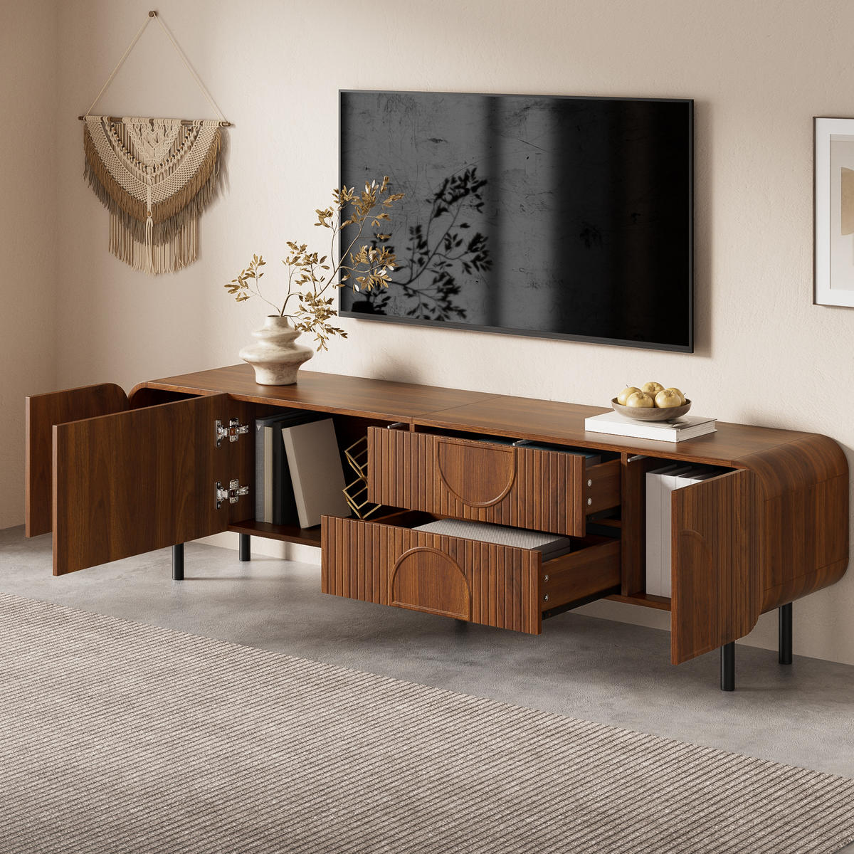 TV-ELEMENT mit 3 Türen und 2 Schubladen 180 cm MDF Nussbaum - Braun, Holzwerkstoff (40/47.5/180cm) - Beauniv