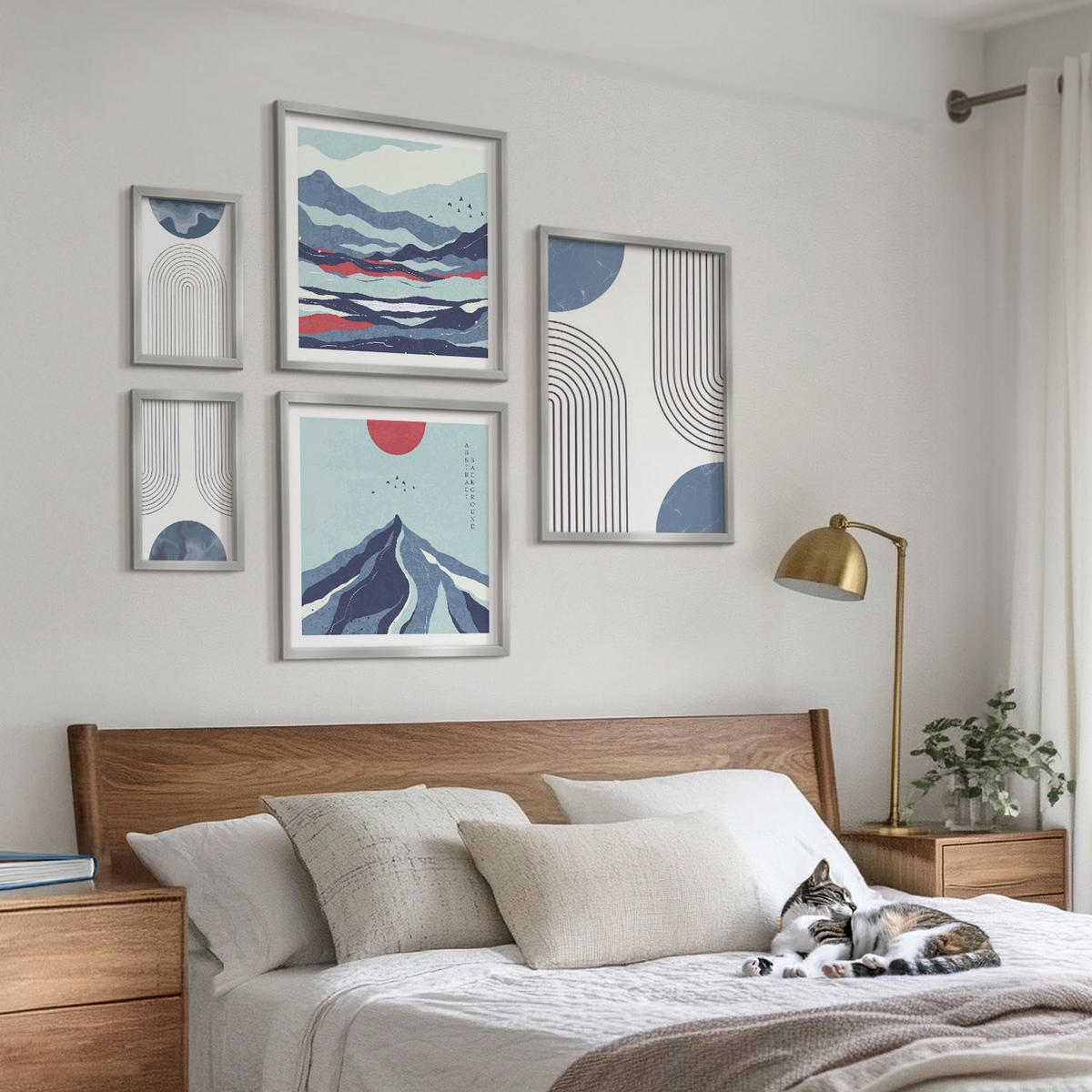 WANDBILDER 5er Set - 50x50 cm & 20x30 cm & 40x60 cm Silberner Rahmen - Zitronenbäume im Topf - Silberfarben, Kunststoff (40/60cm) - ArtPrintCave