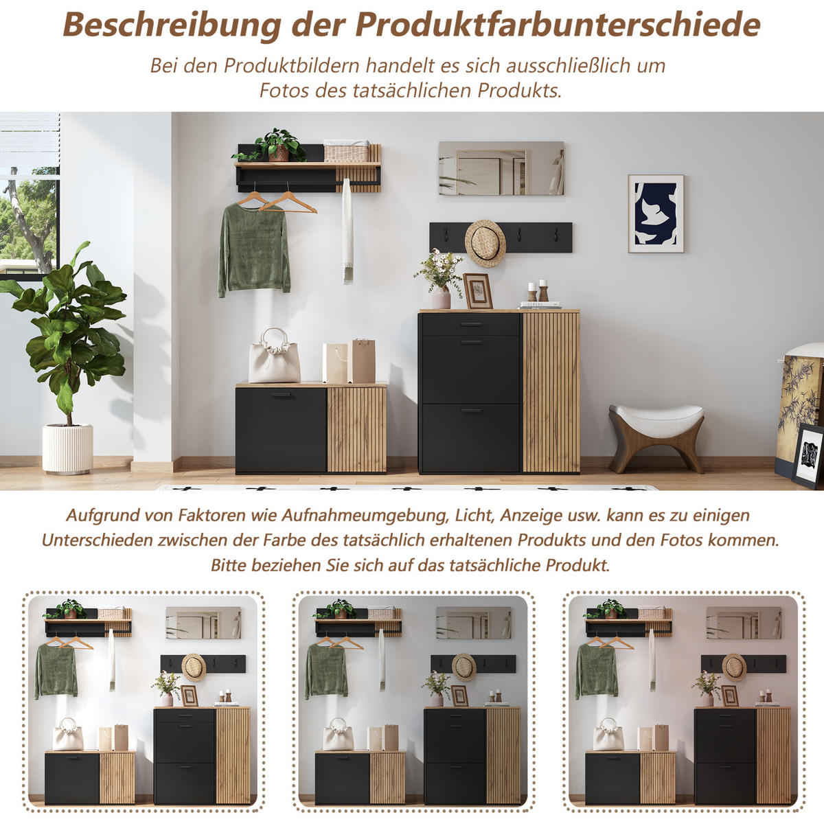 SCHUHSCHRANK 85/85/36 cm Natur/Schwarz aus Holzwerkstoff mit Schuhbank 5er Set - Naturfarben, Holzwerkstoff (85/85/36cm) - OKMYHOME