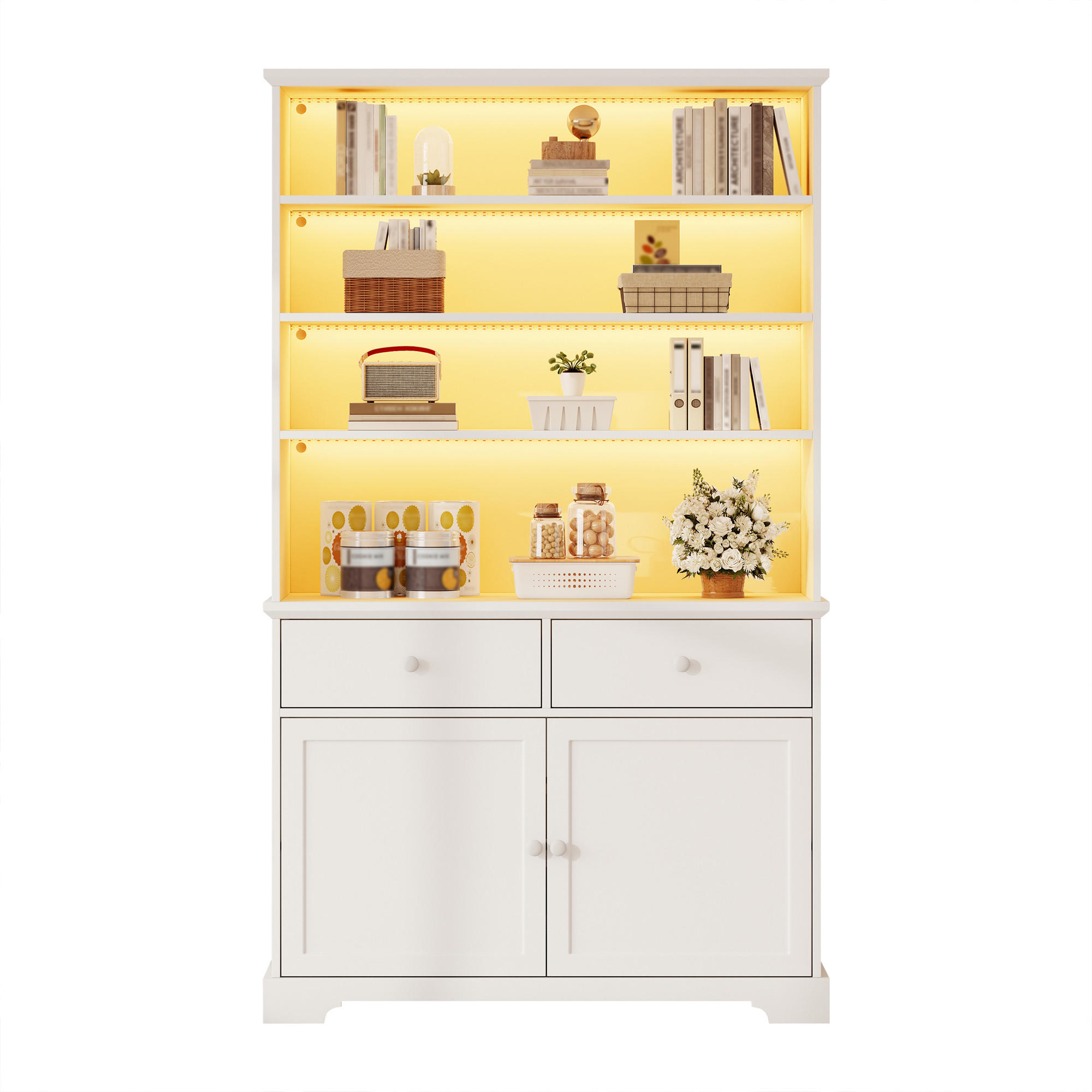 VITRINE LED Glasvitrine 170cm 2 Türen 2 Schubladen Weiß - Weiß, Holzwerkstoff (100/170/38cm) - FLIEKS