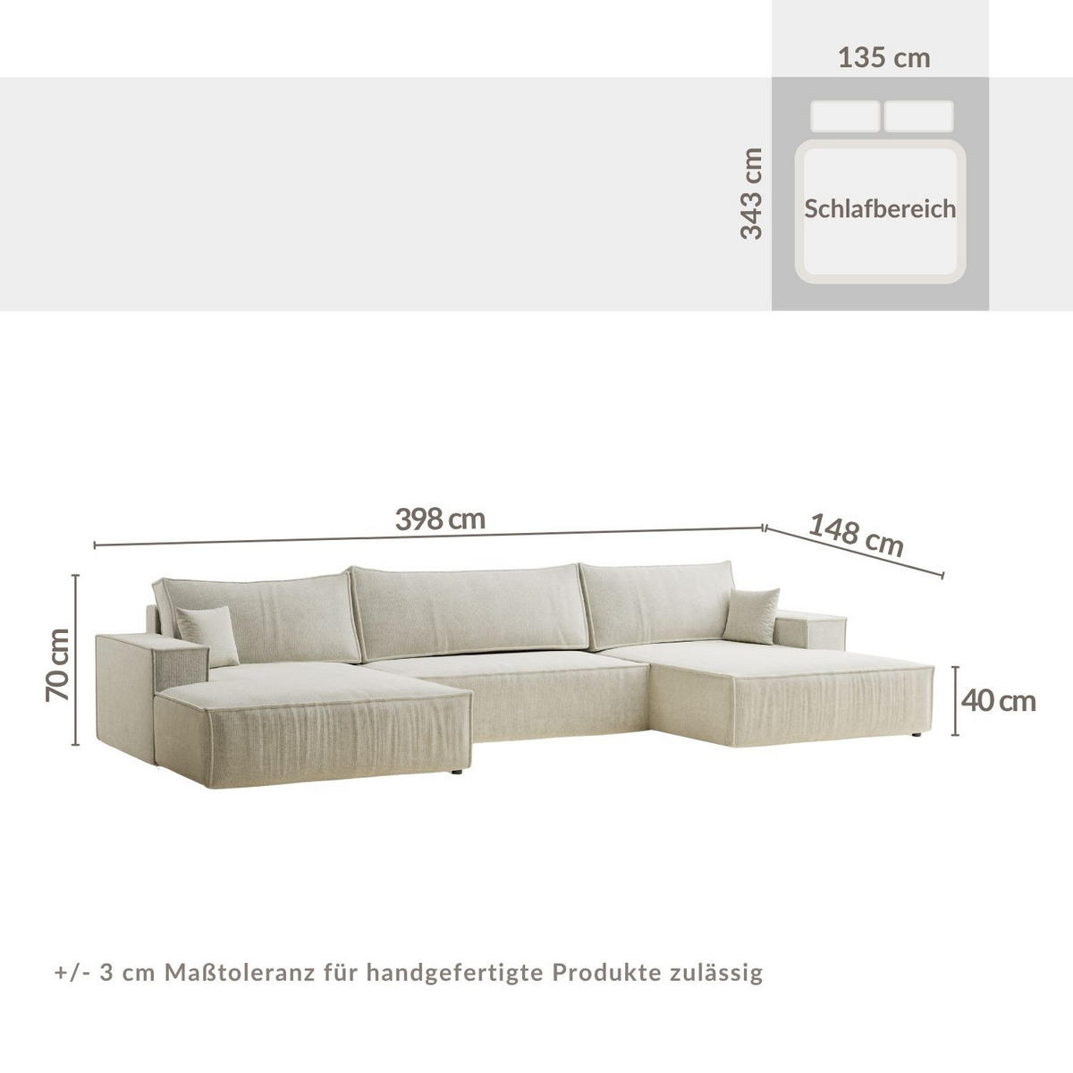 WOHNLANDSCHAFT Kyoto Taupe Chenille-Stoff - Taupe/Schwarz, Holz/Holzwerkstoff (398/70/148cm) - Maison de Reve