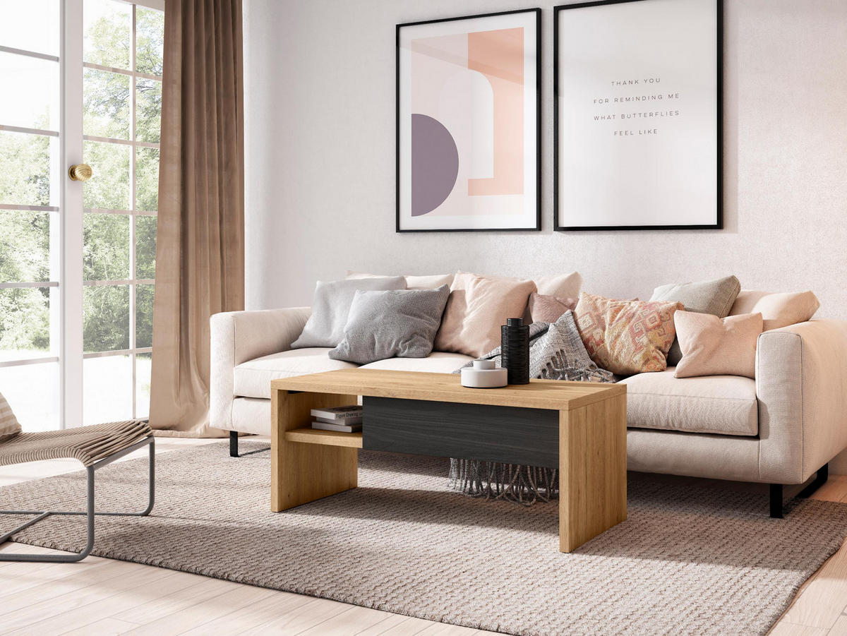 COUCHTISCH, Beistelltisch, eiche, schwarz, 110/50/45cm - Eichefarben, Holzwerkstoff (110/50/45cm) - Skraut Home