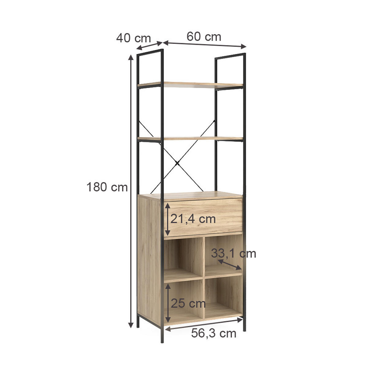 ŠATNÍ SKŘÍŇ Enya Dřevo - přírodní/černá, kompozitní dřevo (60/180/40cm) - Vicco