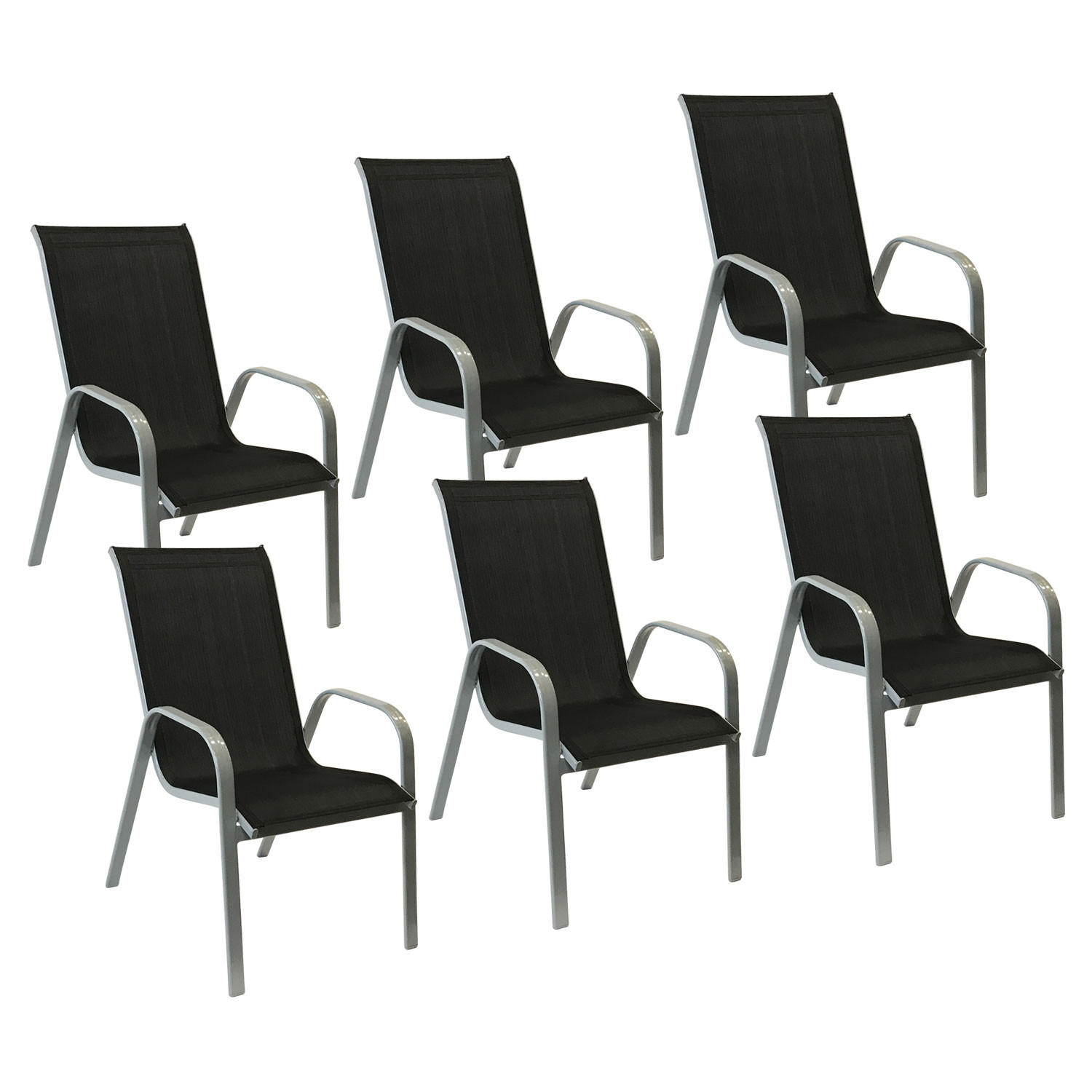 GARTENSTÜHLE Marbella Schwarz und Grau 6er-Set - Schwarz, Kunststoff (56.5/92.5/76cm) - Happy Garden