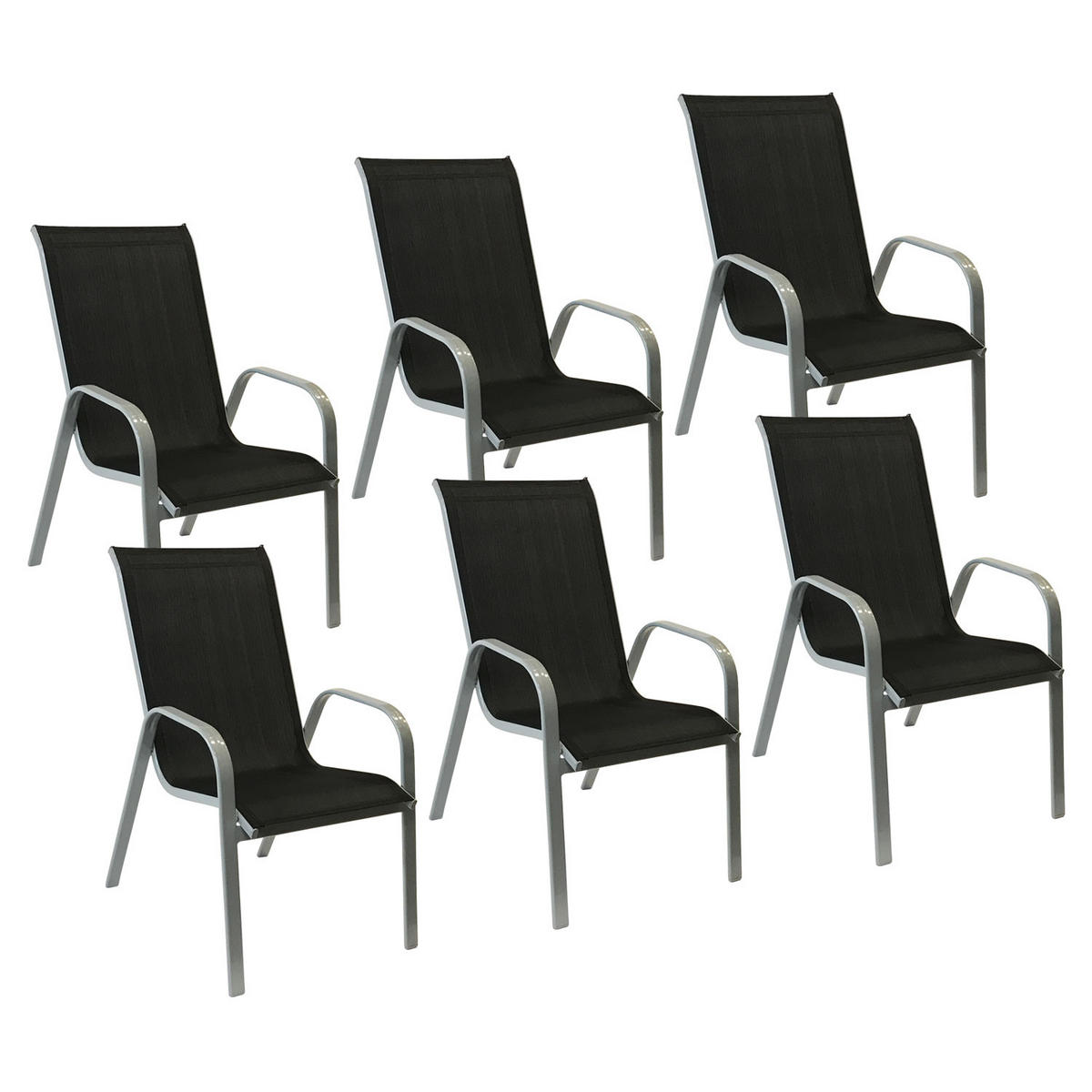 GARTENSTÜHLE Marbella Schwarz und Grau 6er-Set - Schwarz, Kunststoff (56.5/92.5/76cm) - Happy Garden