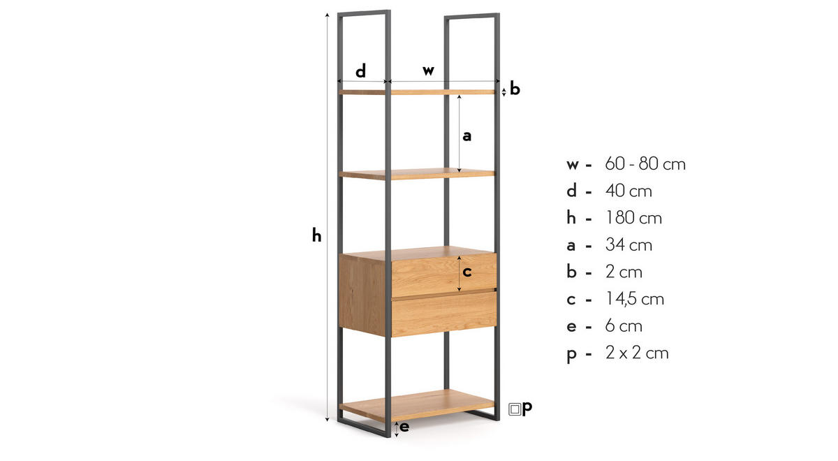 REGAL Moon aus massivem Eichenholz - Eichefarben/Naturfarben, Holz (80/180/40cm) - Danzz