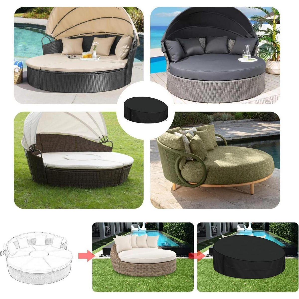 SCHUTZHÜLLE für Garteninsel 165 cm rund - Schwarz, Kunststoff (1/1/1cm)