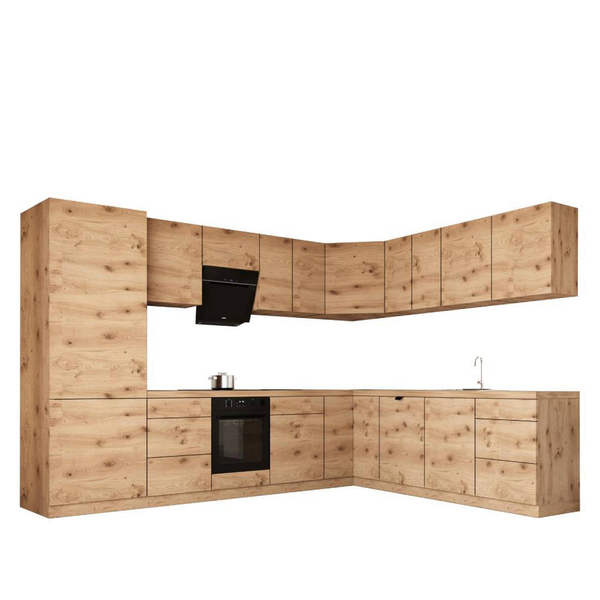 WINKELKÜCHE 320cm x 260cm- Langen KL14-M320 - in Artisan Eiche - Eiche Artisan, Holz/Holzwerkstoff (580/212/58cm)